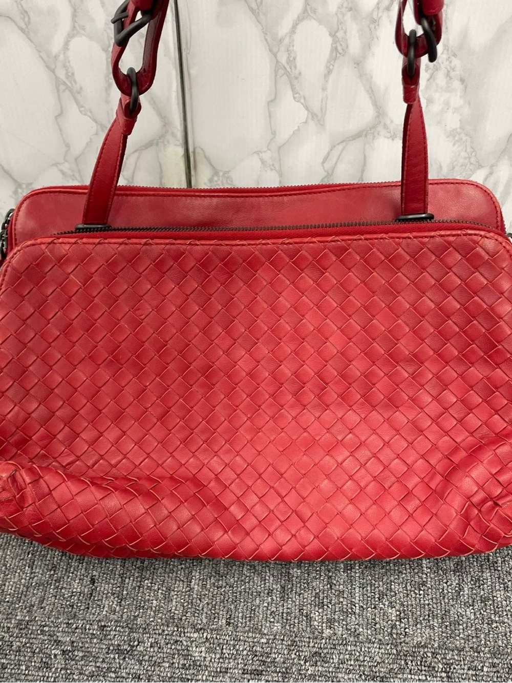 Bottega Veneta Red Woven Leather Shoulder Bag